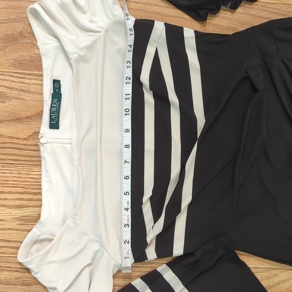 Lauren Ralph Lauren Black + white striped off-shoulder dress women's size 6 - Picture 2 of 5